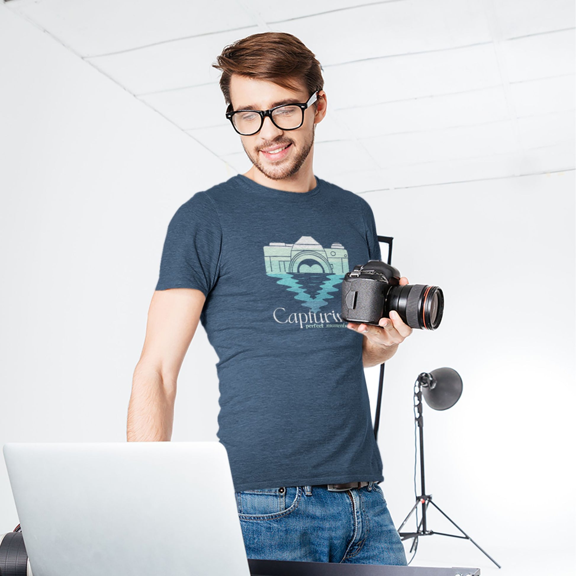 Custom Made 100% cotton T-Shirt for Hobby Photographers. French Navy