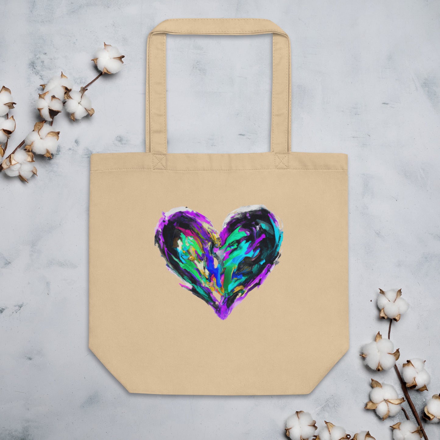 Natural Eco Tote Bag with a painted colorful heart
