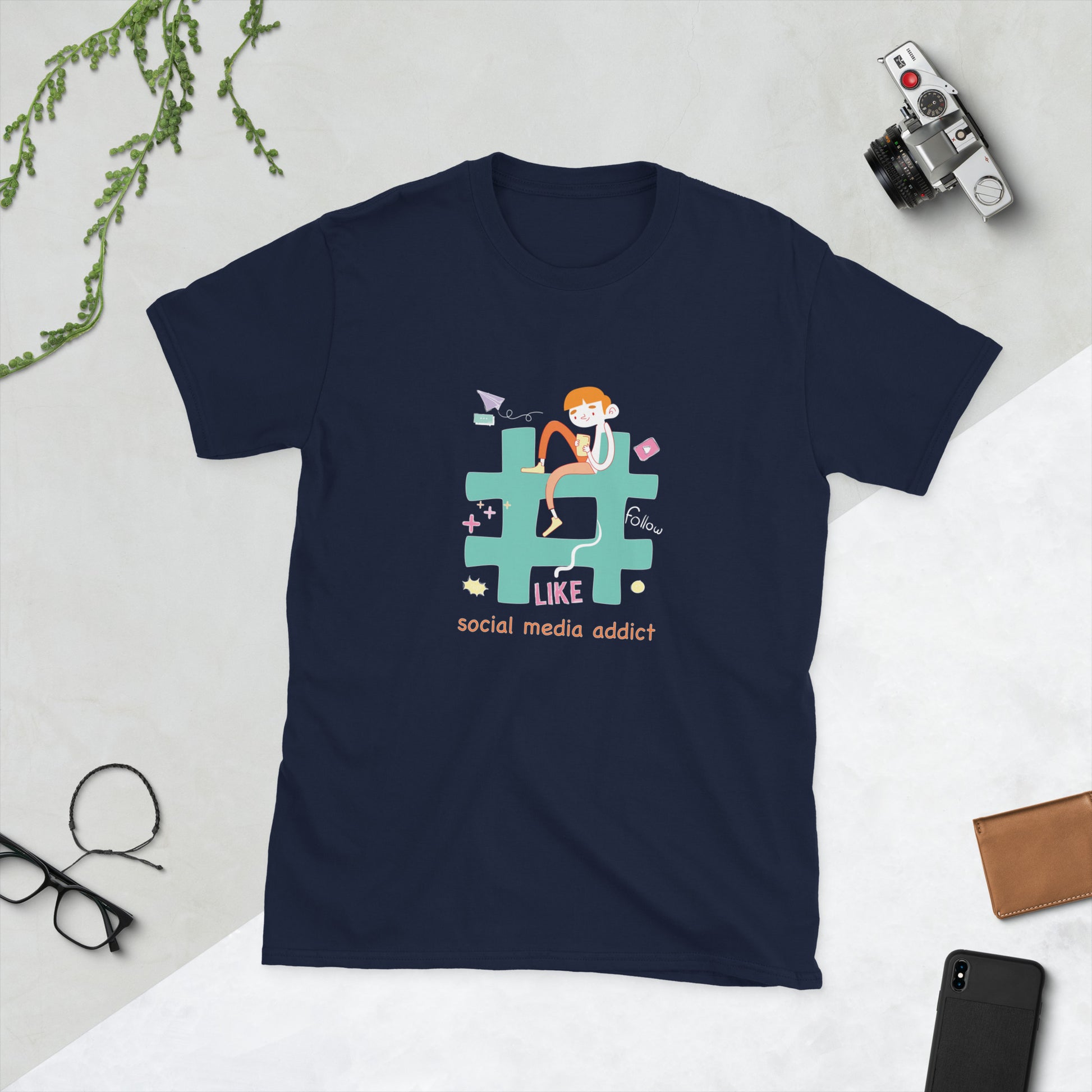 Social Media Unisex T-Shirt - Funny Hashtag - navy 