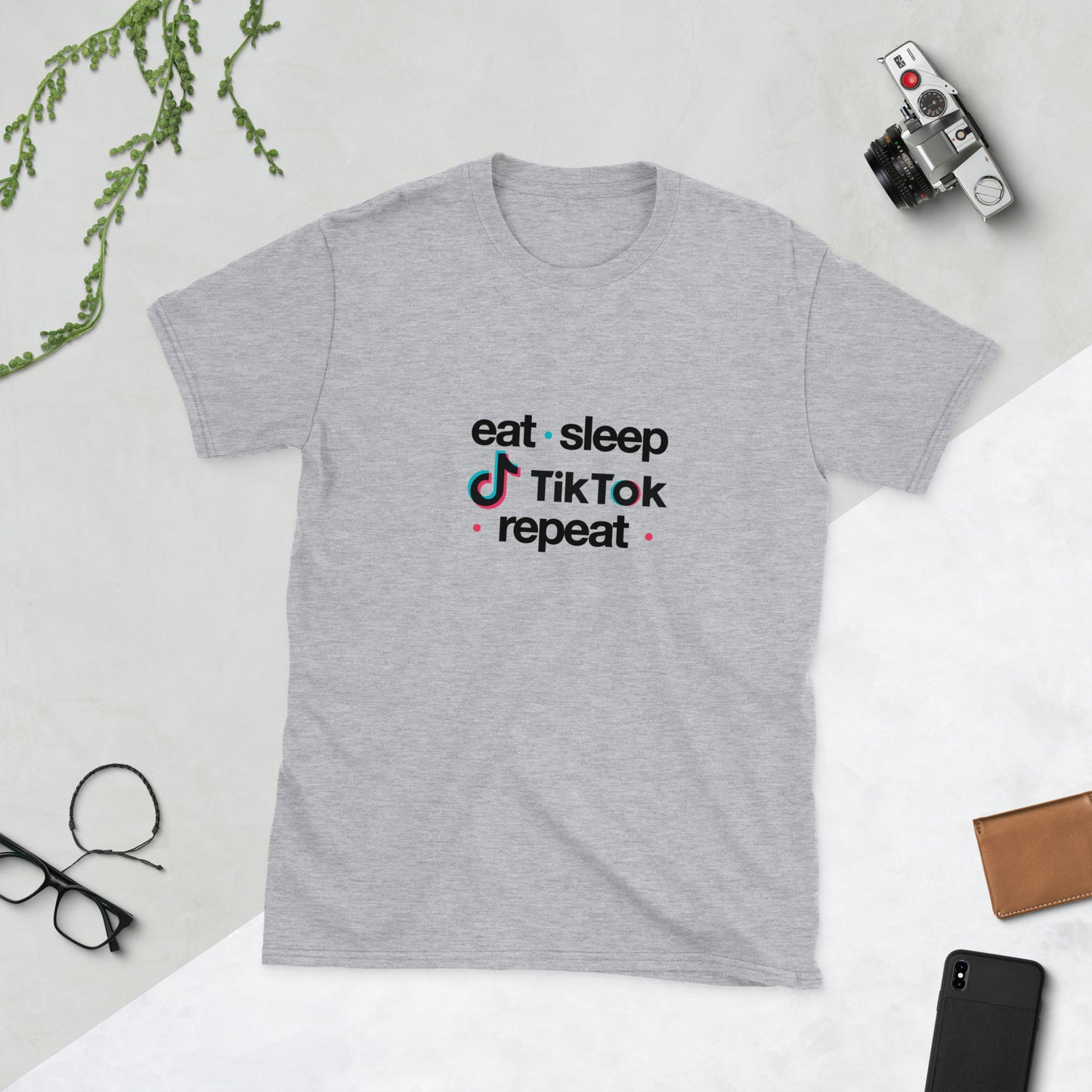 Tiktok Addict T-Shirt Eat-Sleep-TikoTok-reapeat - light grey