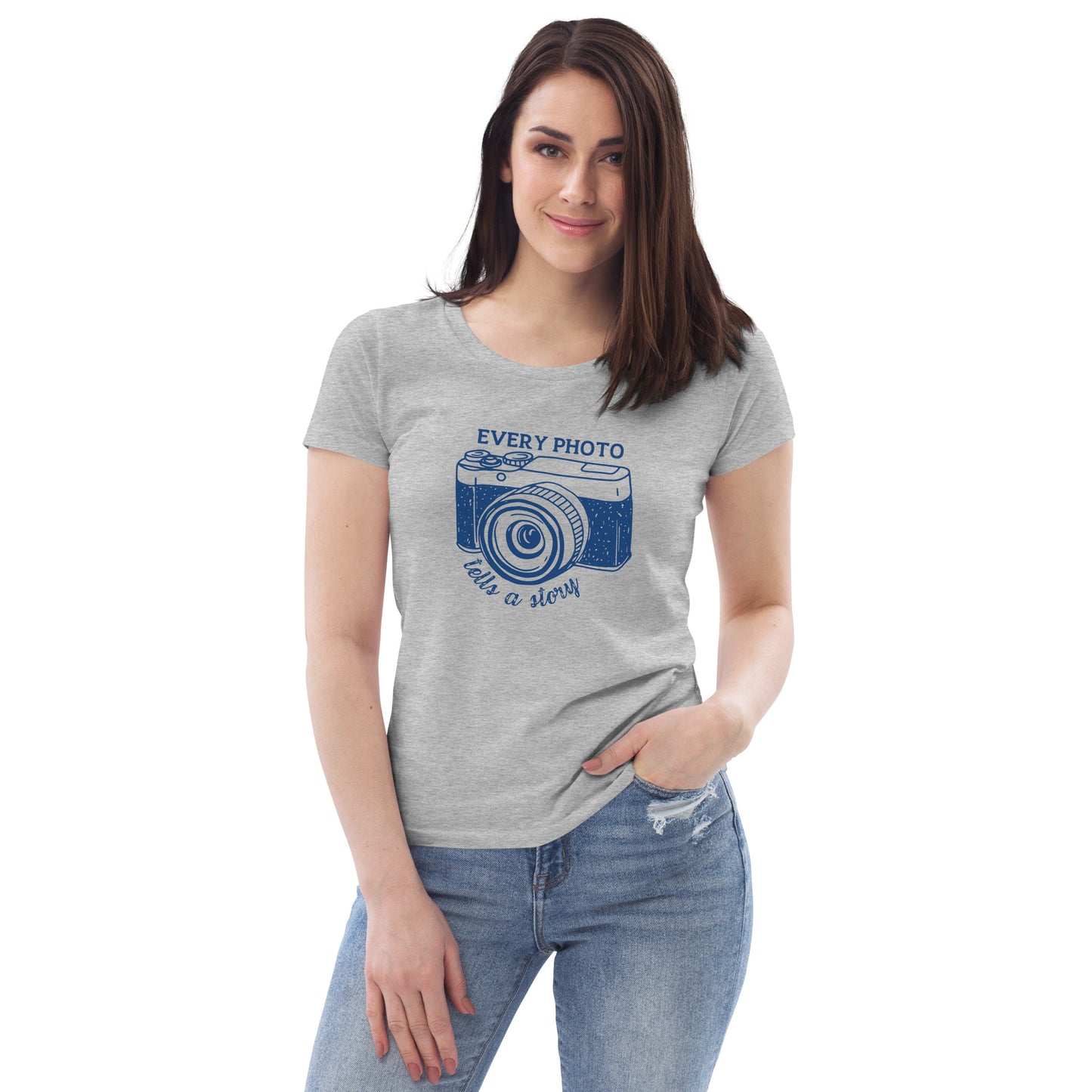 Custom made Hobby Photographer Women fitted Eco T-shirt, in grey