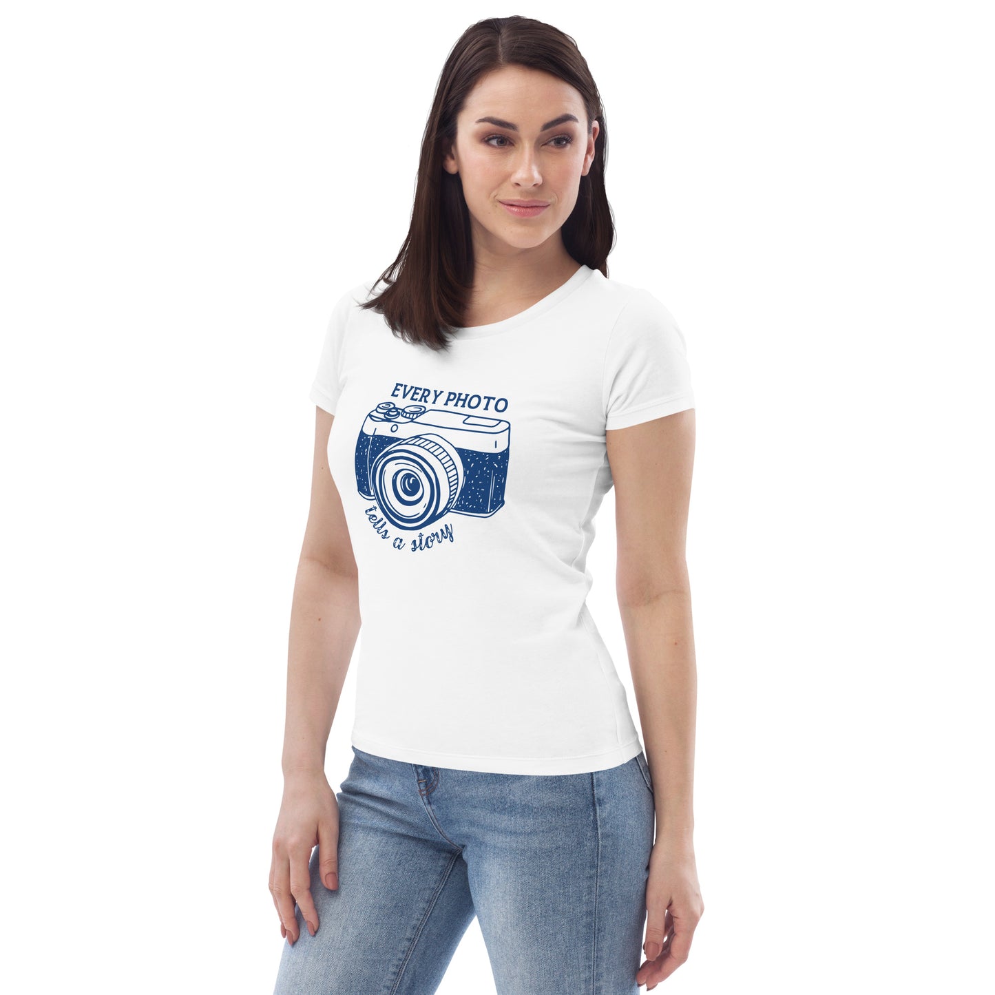 Custom made Hobby Photographer Women fitted Eco T-shirt, in white