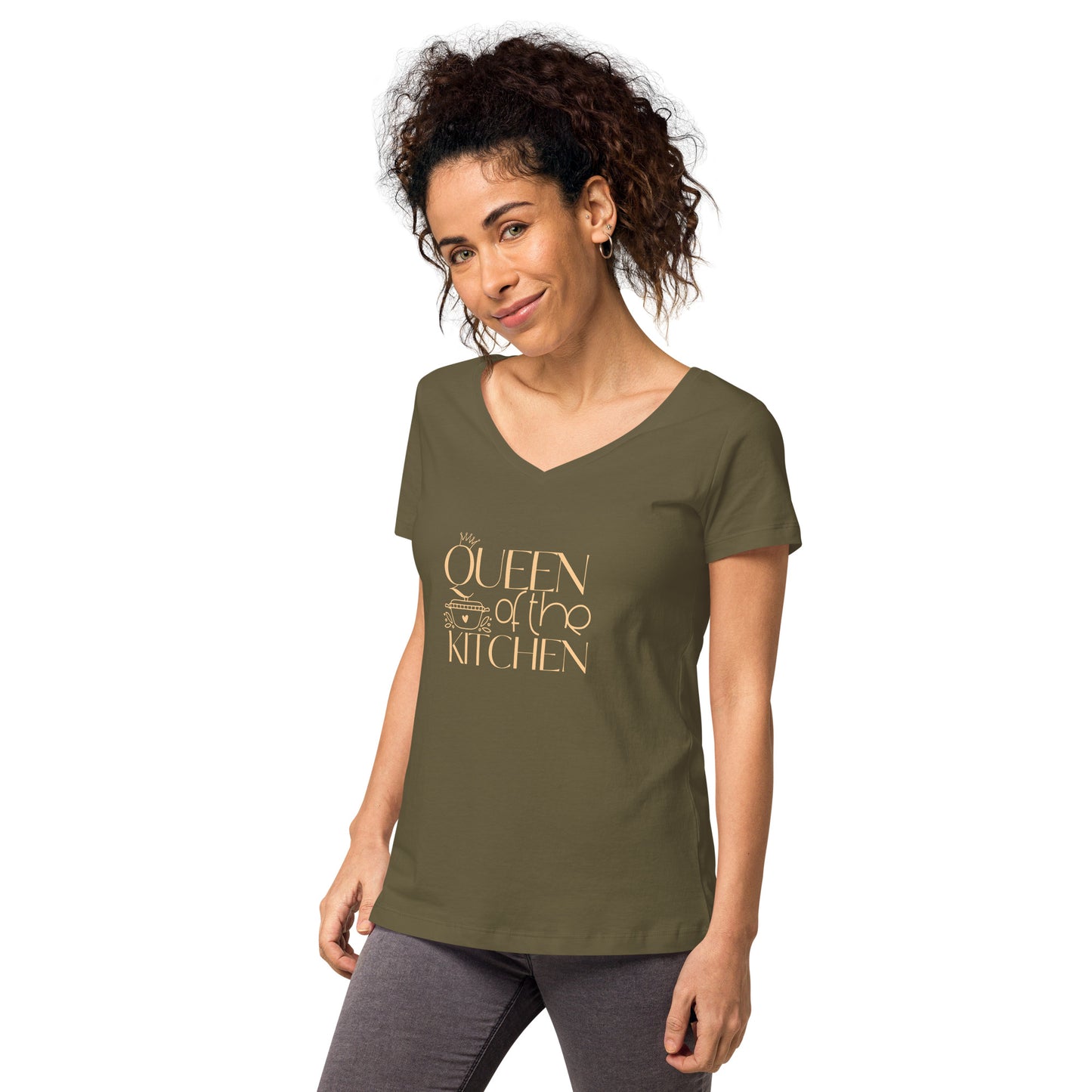 Queen of the Kitchen - Women’s fitted v-neck t-shirt - HobbyMeFree