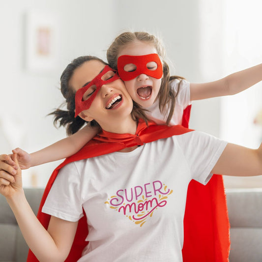 Super lovable design for the perfect Mothersday gift. Super mom white T-shirt is carefully crafted with high-quality materials, is both comfortable and durable, making it a versatile addition to any mom's wardrobe.