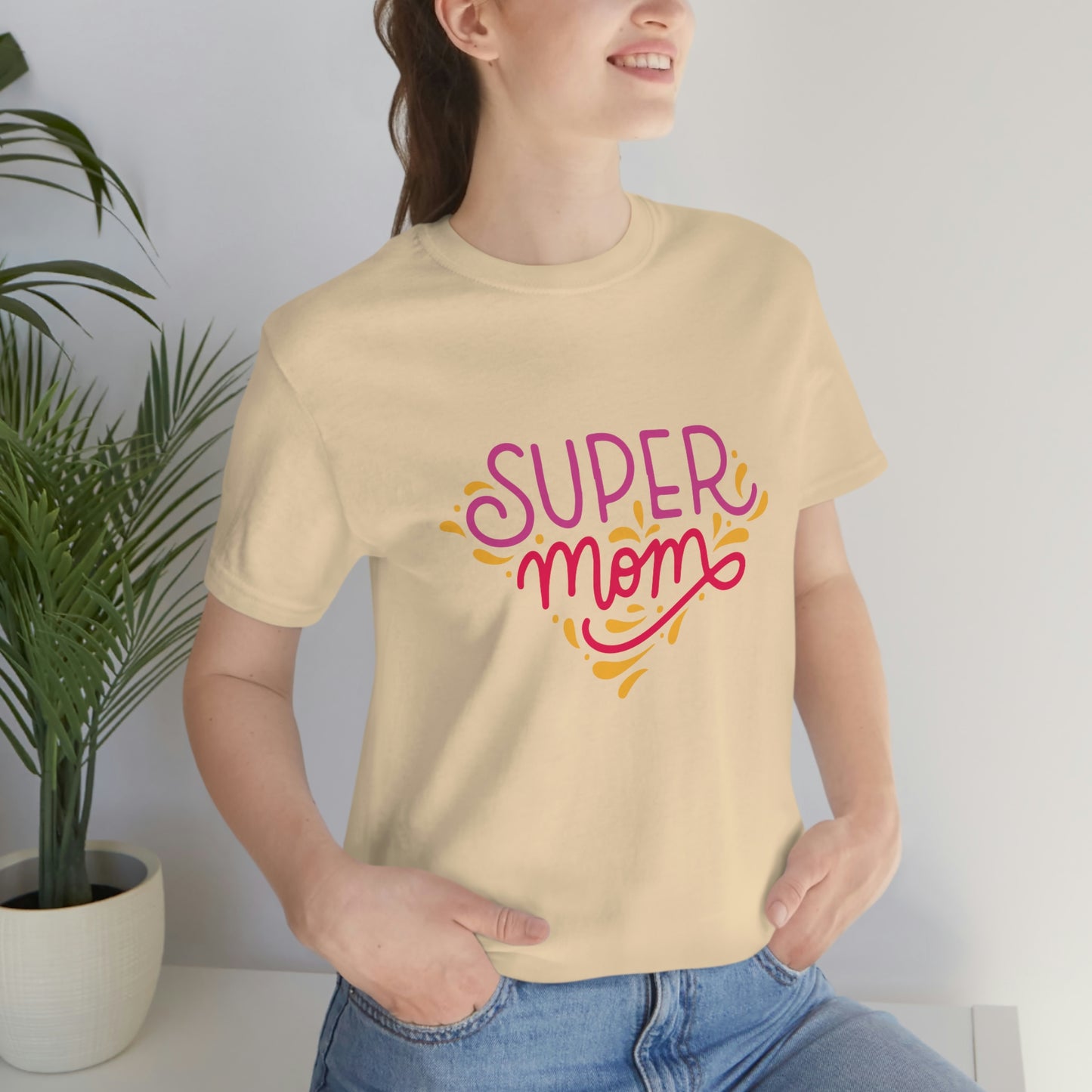 Super lovable design for the perfect Mothersday gift. Super mom soft cream T-shirt is carefully crafted with high-quality materials, is both comfortable and durable, making it a versatile addition to any mom's wardrobe.