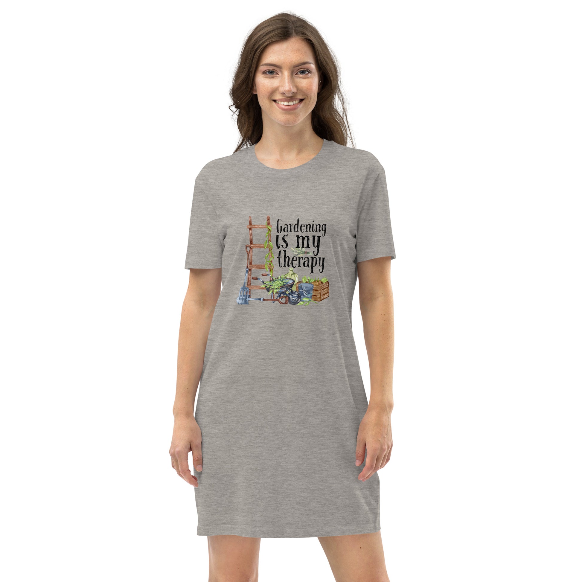 Gardening Is My Therapy Organic cotton t-shirt dress - HobbyMeFree