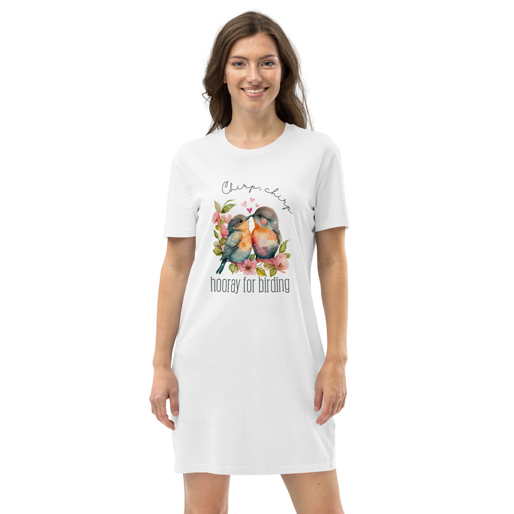 Chirp,Chirp, Hooray for Birding Organic cotton t-shirt dress - HobbyMeFree