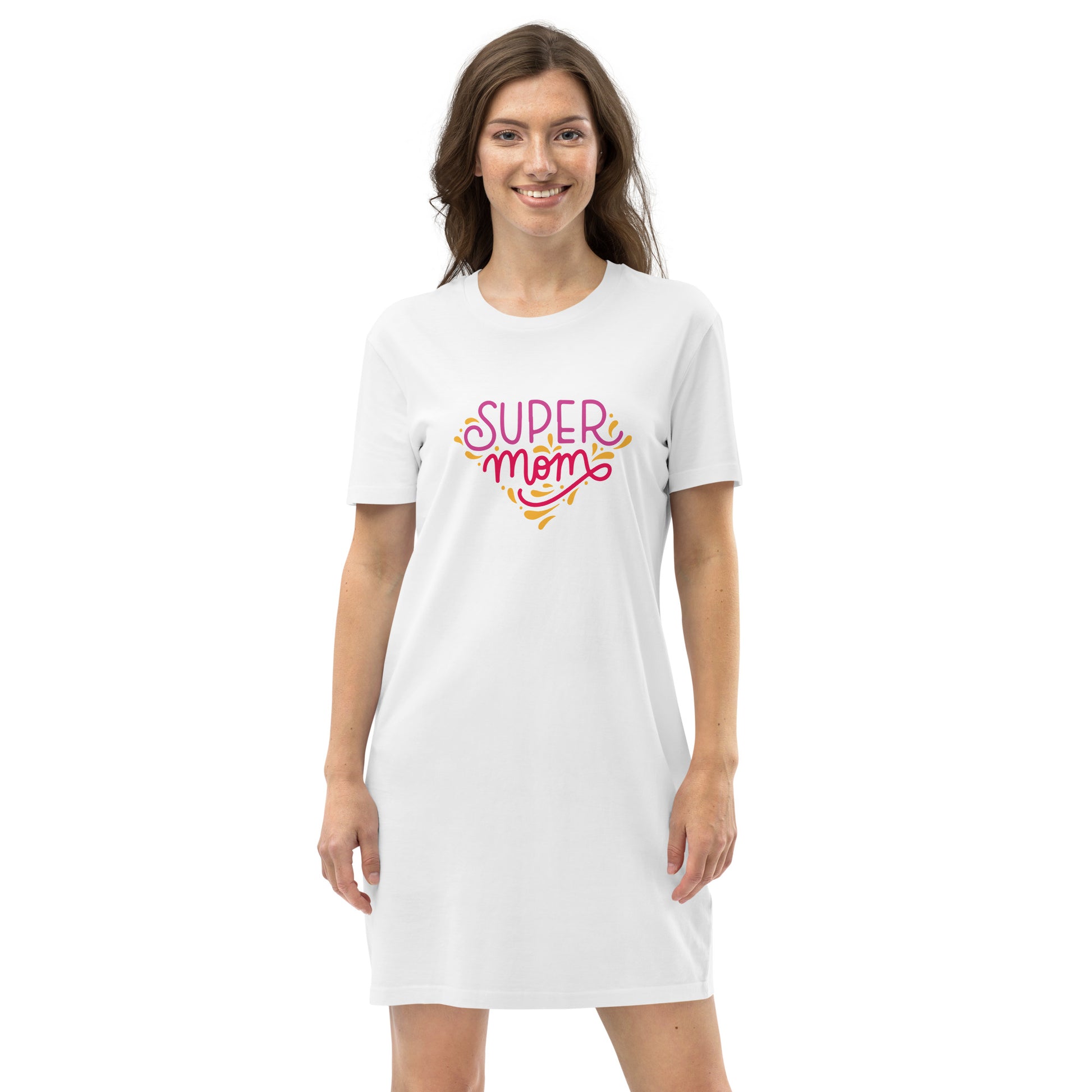 The super gift for Mothersday. Comfy organic cotton T-shirt dress in white for the best mom.